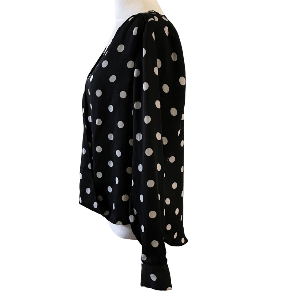 WHITE HOUSE BLACK MARKET Polka Dot Faux Wrap Blouse Top Womens Size 8 - Picture 9 of 13